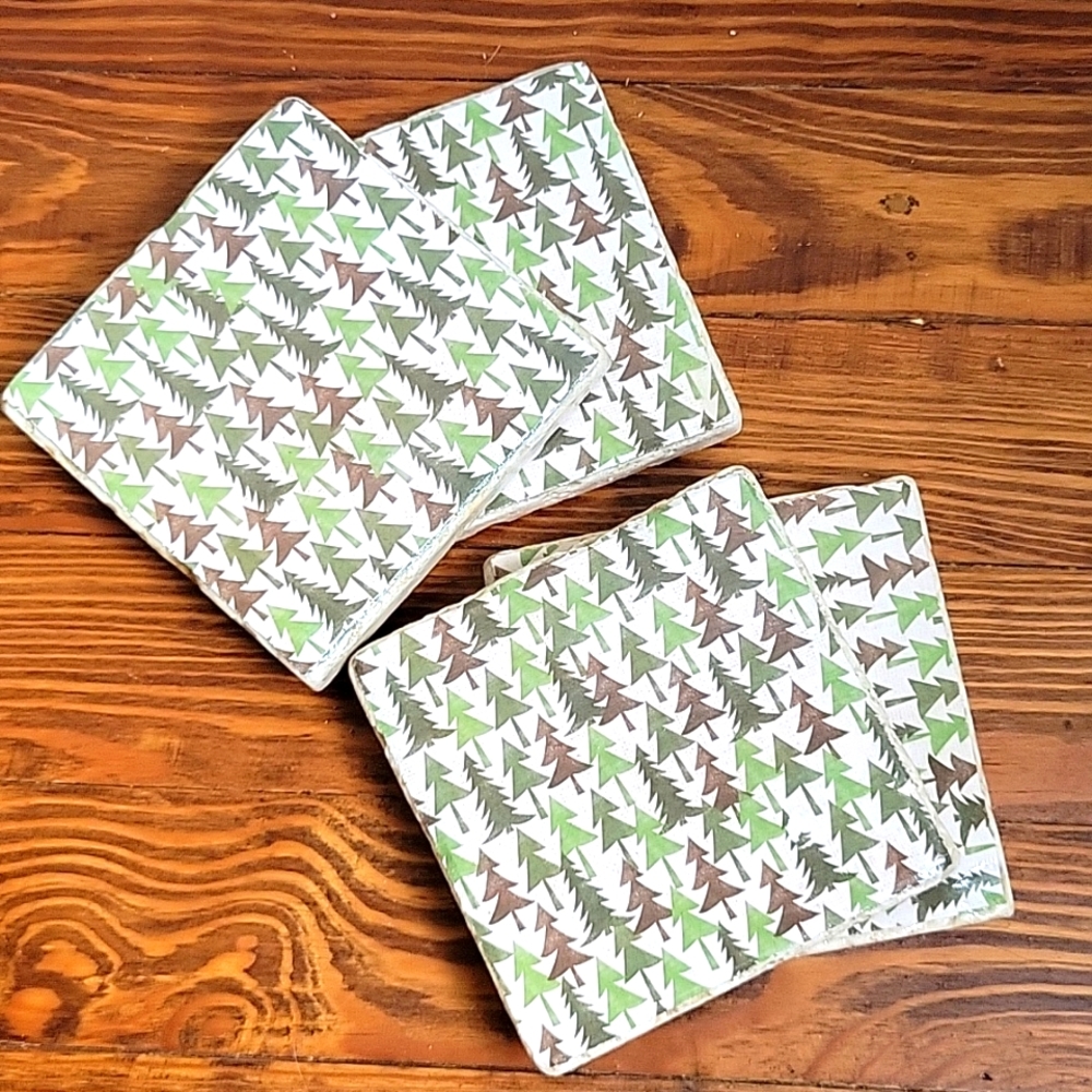 Ceramic Pine Tree Coasters, Set of 4